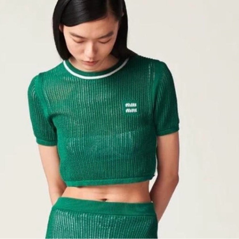 MIU MIU Green Crochet Woman’s Cropped Top